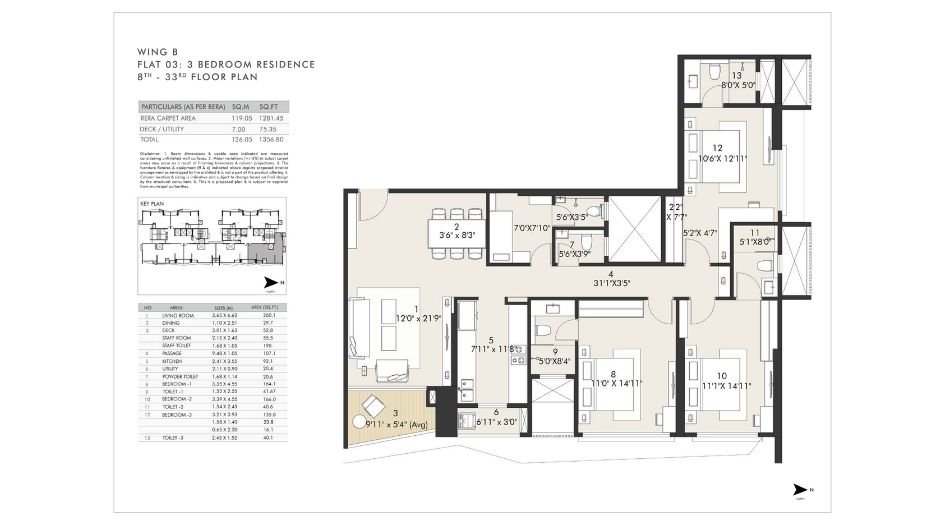 Rustomejee-Vista-Bay-Floor-Plan-3 BHK - 1356 Sqft